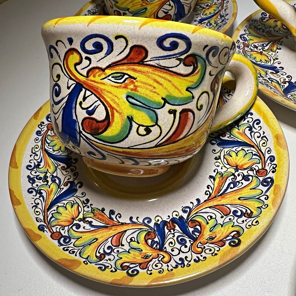 Vtg Meridiana Ceramiche Italian Majolica Espresso Cups Saucers Set of 5 Italy